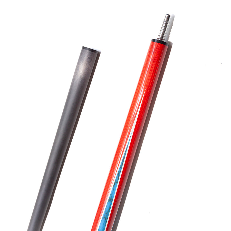 Pool Cue with Carbon Shaft Wood Butt - 12.4mm Radial Red