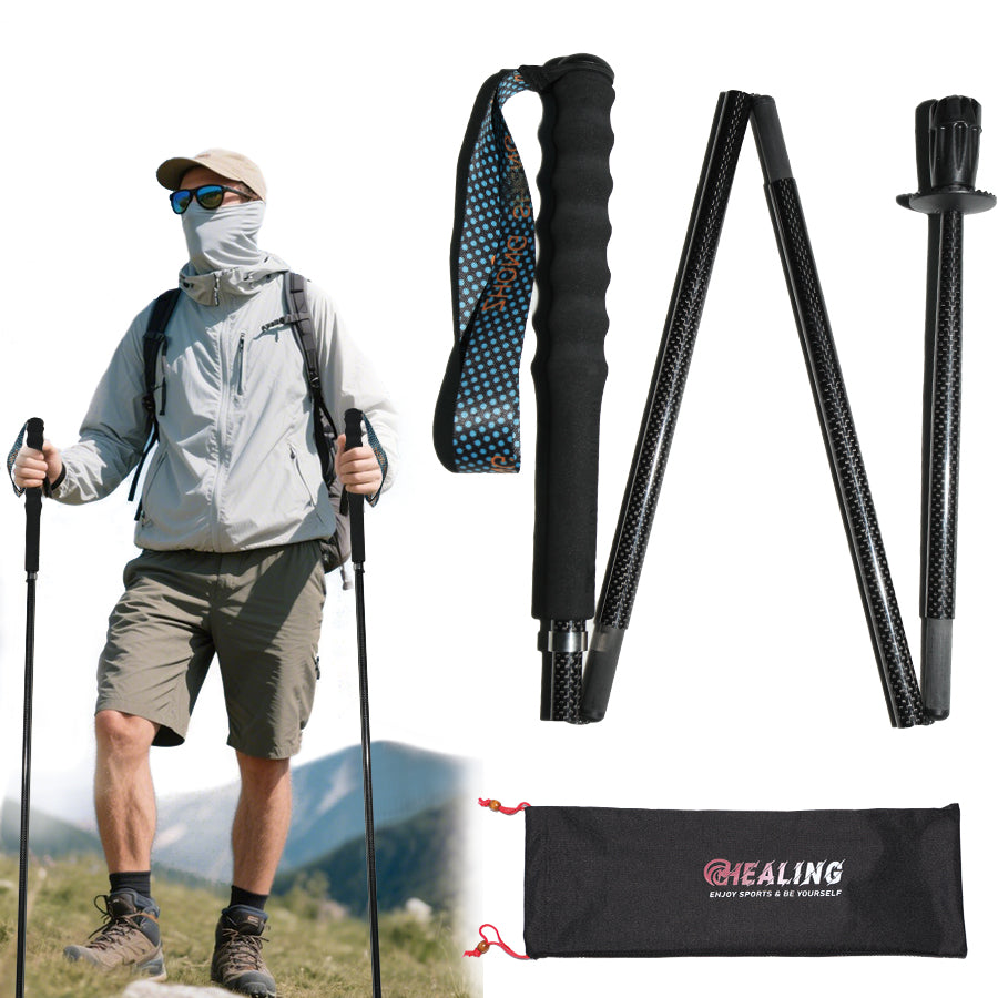 Carbon Trekking Poles Black - Folding and Ultralight