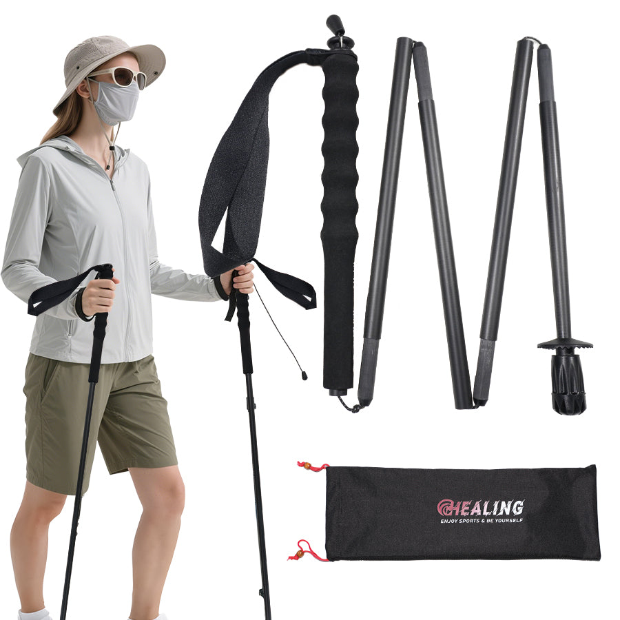 Carbon Fiber Trekking Poles Black - Folding and Ultralight