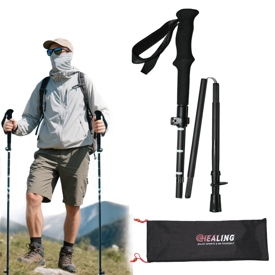Carbon Fiber Trekking Poles - Adjustable Folding and Black Color