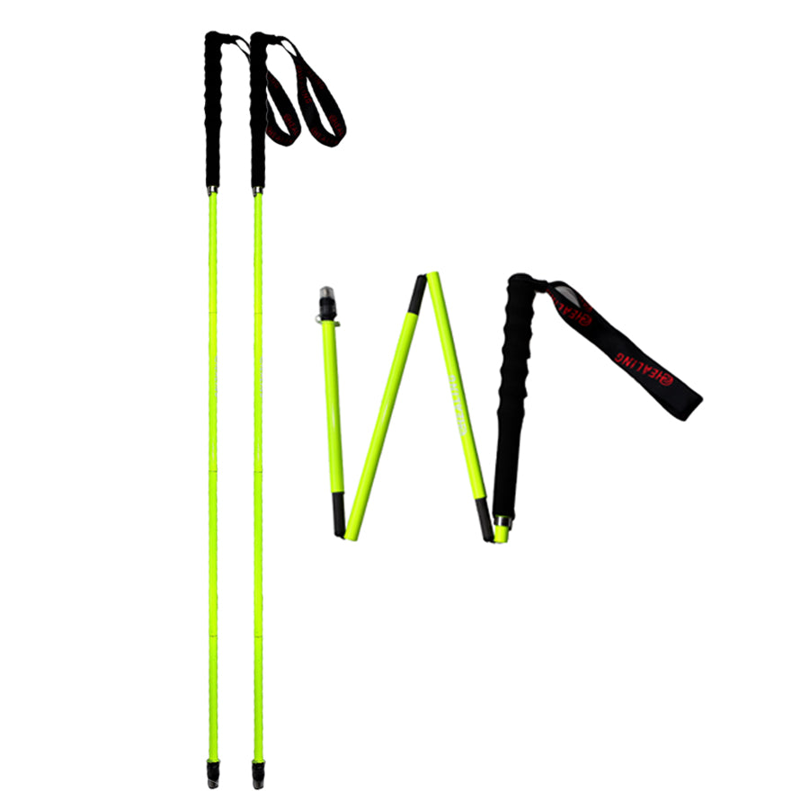 Carbon Fiber Trekking Poles - Folding Ultralight and Yellow Color