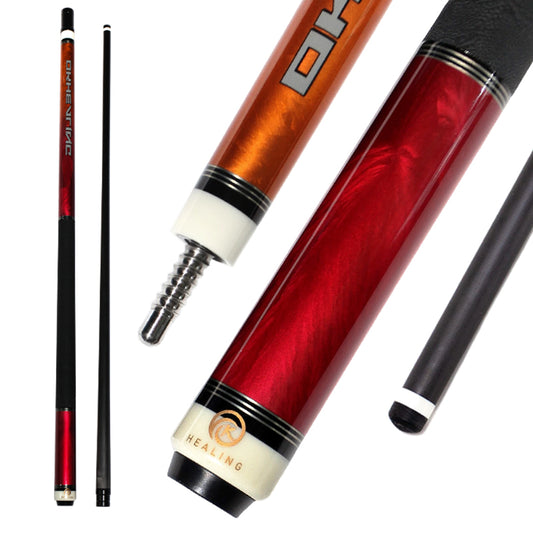 OKHEALING carbon fiber pool cue with Phoenix Tail crackle finish and elephant-grain leather grip