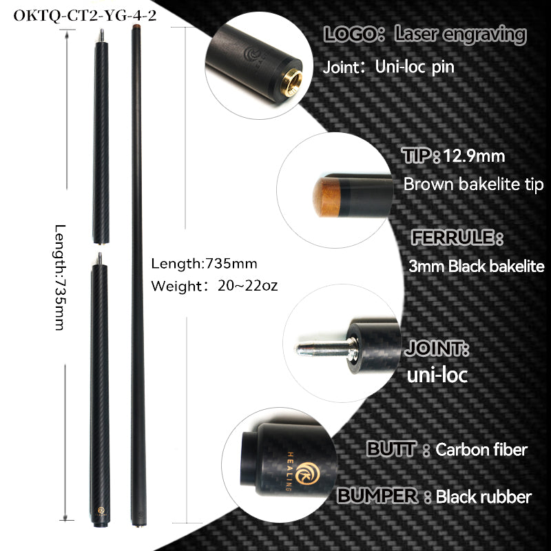 Carbon Fiber Break Jump Cue - Uniloc 12.9mm and Black 3K Twill Matte Finish