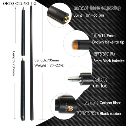 Carbon Fiber Break Jump Cue - Uniloc 12.9mm and Black 3K Twill Matte Finish