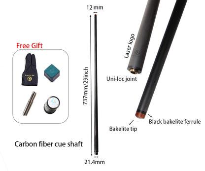 OKHEALING Carbon Carom Cue Shaft - 5/16 x 18 Joint 12mm Bakelite Tip