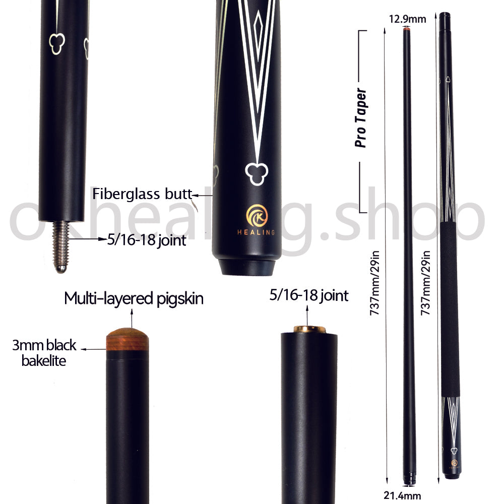 OKHEALING Fiberglass Pool Cue - 5/16 x 18 Joint 12.9mm Tip and Anti-slip Wrap