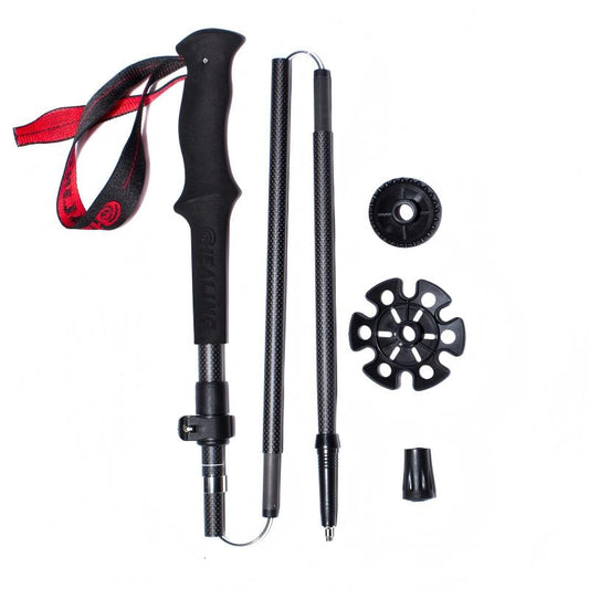 Carbon Trekking Poles Black Red - Folding and Ultralight