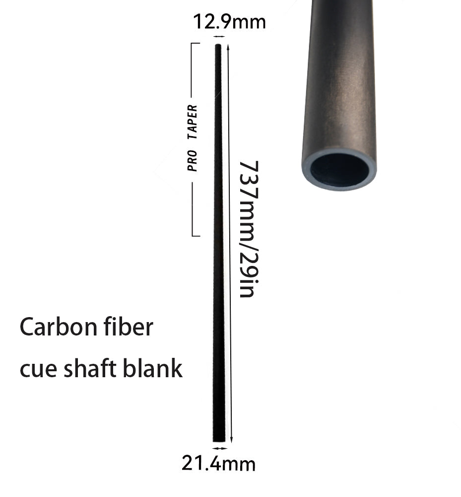 Carbon Fiber Cue Shaft Blank - 12.9mm Tip Pro Taper