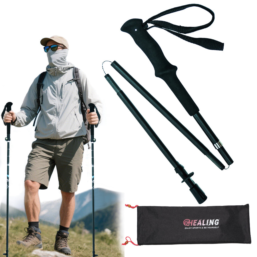 Carbon Fiber Trekking Poles Black - Folding and Ultralight