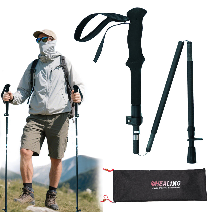 OKHEALING Carbon Fiber Trekking Poles - Adjustable Folding and Black Color
