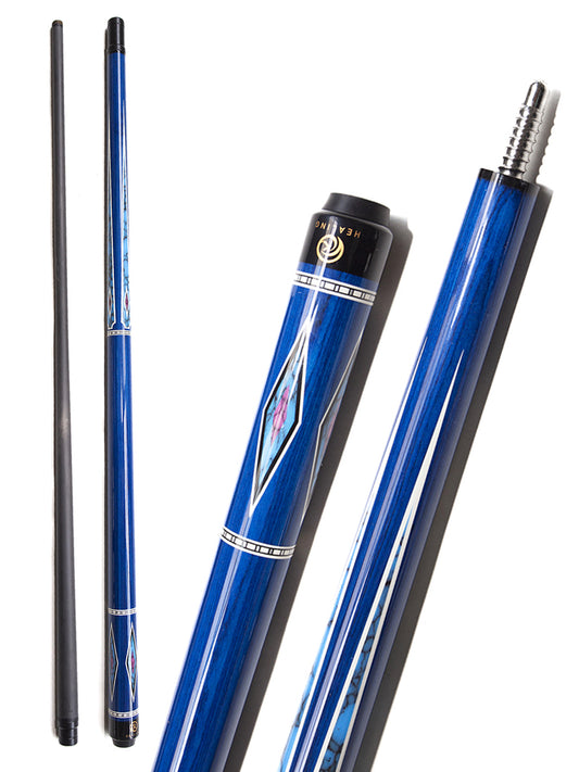 OKHEALING Radial Pool Cue with Carbon Shaft Hi-tech Wood Butt and 12.4mm Tip Blue