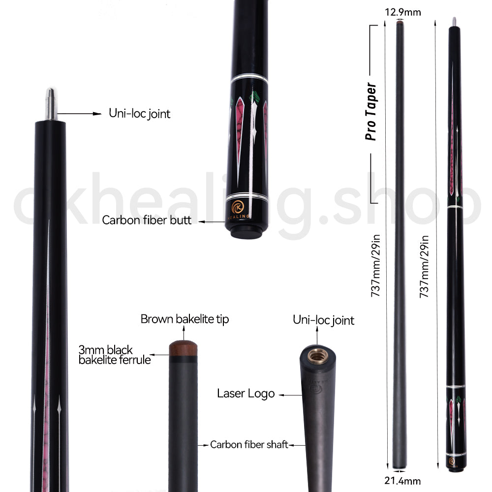 OKHEALING Carbon Break Cue - Uni-loc Joint 12.9mm Bakelite Tip