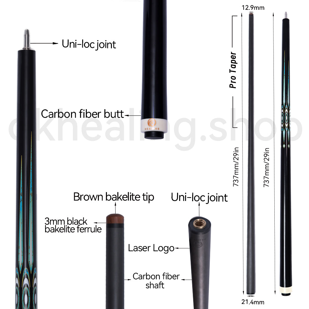 OKHEALING Carbon Break Cue - Uni-loc Joint 12.9mm Bakelite Tip