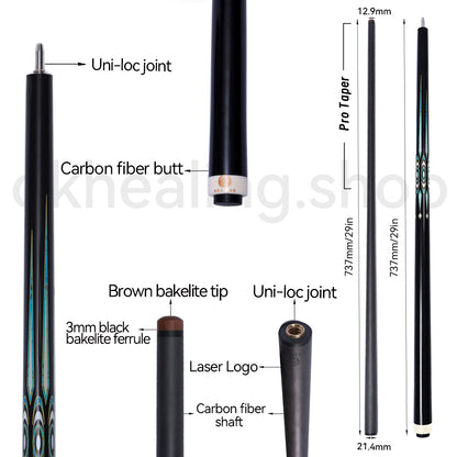 OKHEALING Carbon Break Cue - Uni-loc Joint 12.9mm Bakelite Tip