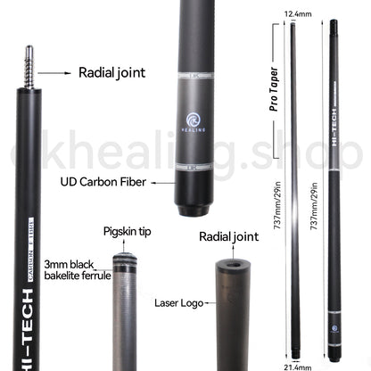 OKHEALING Carbon Pool Cue - Radial Joint 12.4mm Tip and Non-slip Wrap