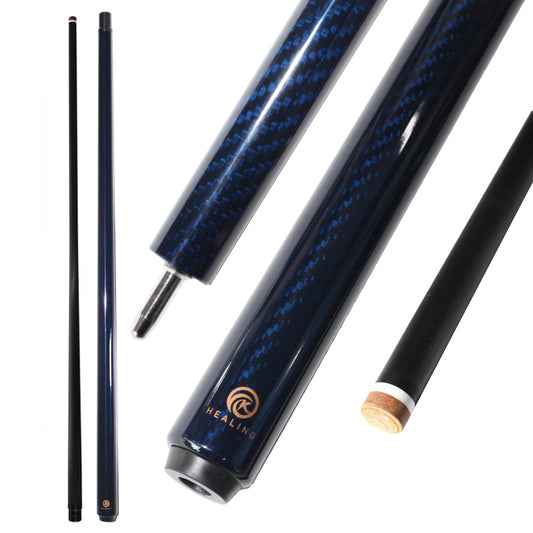 OKHEALING Carbon Pool Cue - Uniloc Joint 12.4mm Tip and Blue 3K Twill Surface