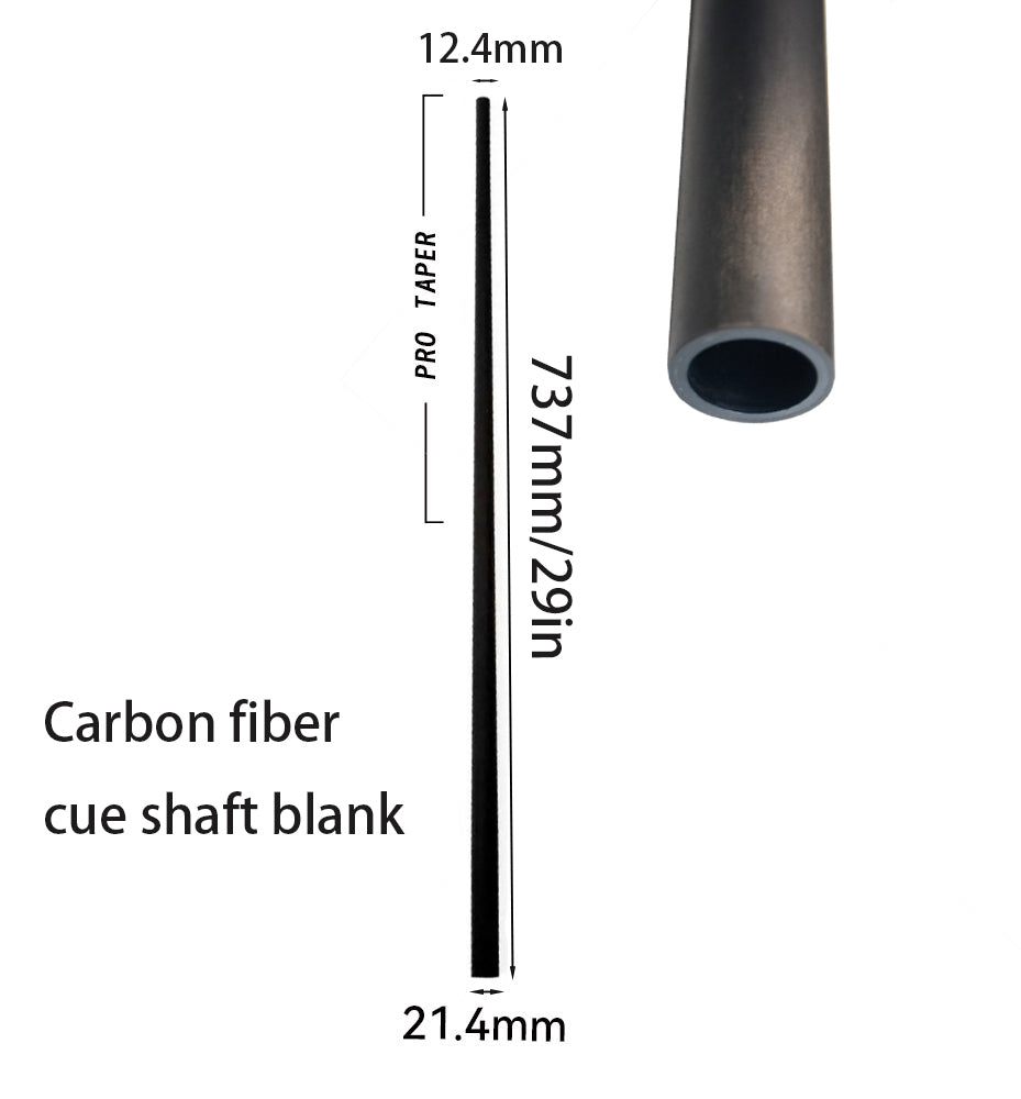 Carbon Fiber Cue Shaft Blank - 12.4mm Tip Pro Taper