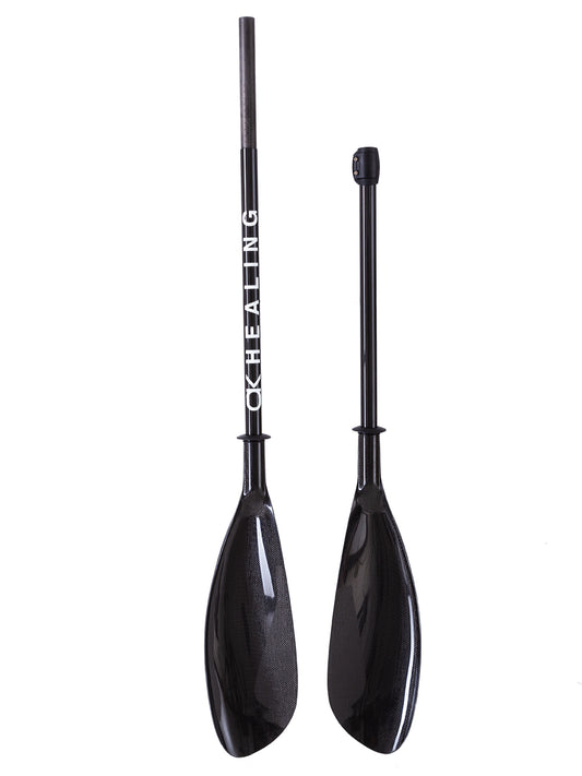 okhealing 2 piece full carbon kayak wing paddle with adjustable length and spoon blade shape