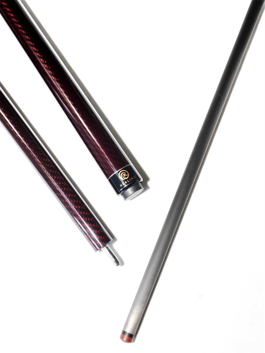 okhealing 3piece break jump cue with 3k twill red carbon butt and 12.9mm shaft tip