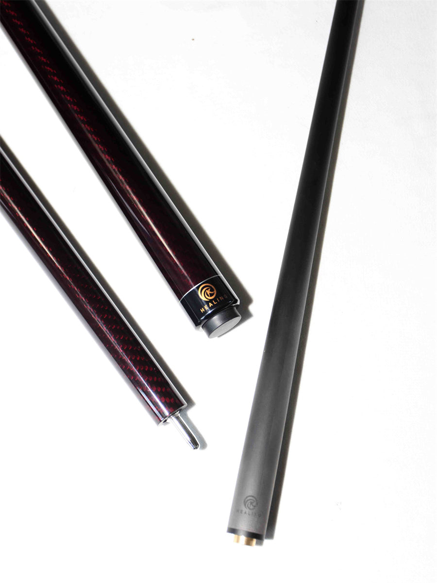 okhealing 3piece break jump cue with 3k twill red carbon butt and 12.9mm shaft tip