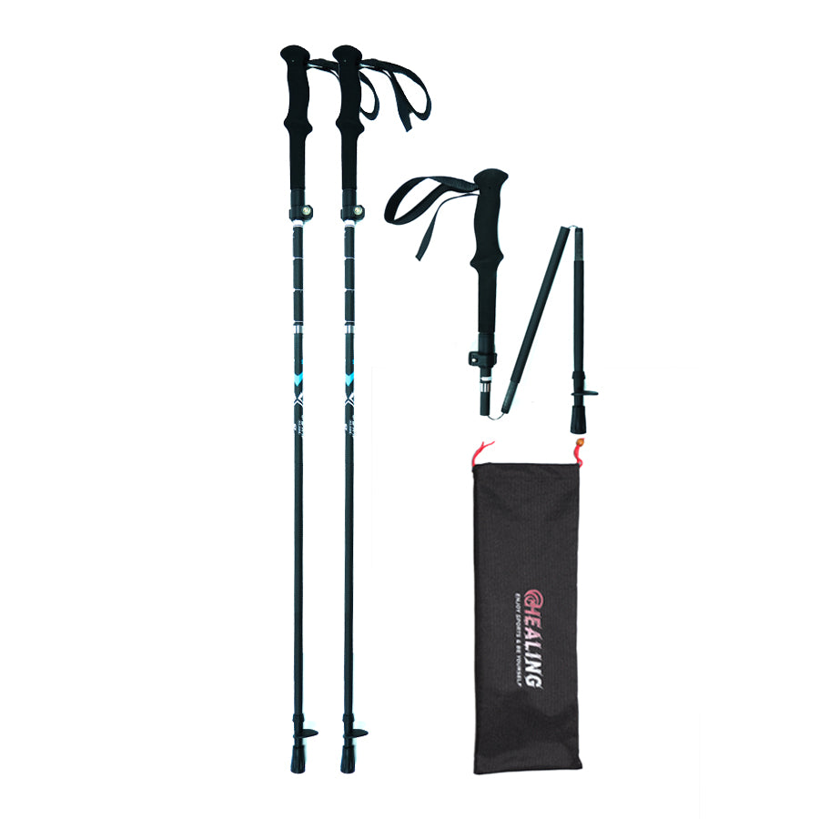 OKHEALING 3K Carbon Fiber Ultralight Folding Trekking Pole Black